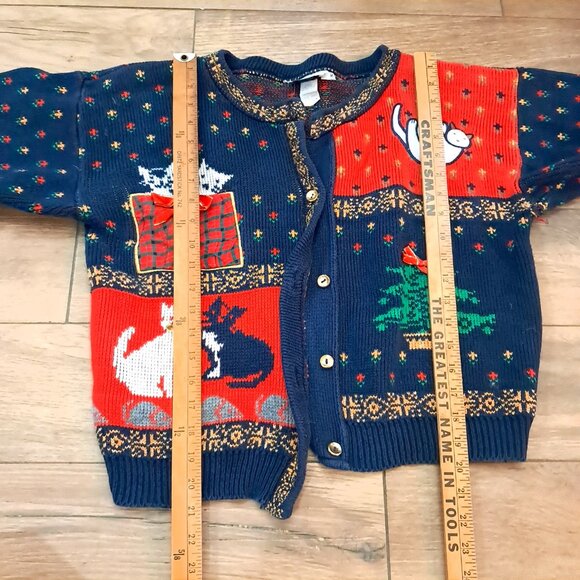 Vintage Sweater Loft Cat Cardigan Sweater Women's Size S Small blue red READ - Picture 8 of 11